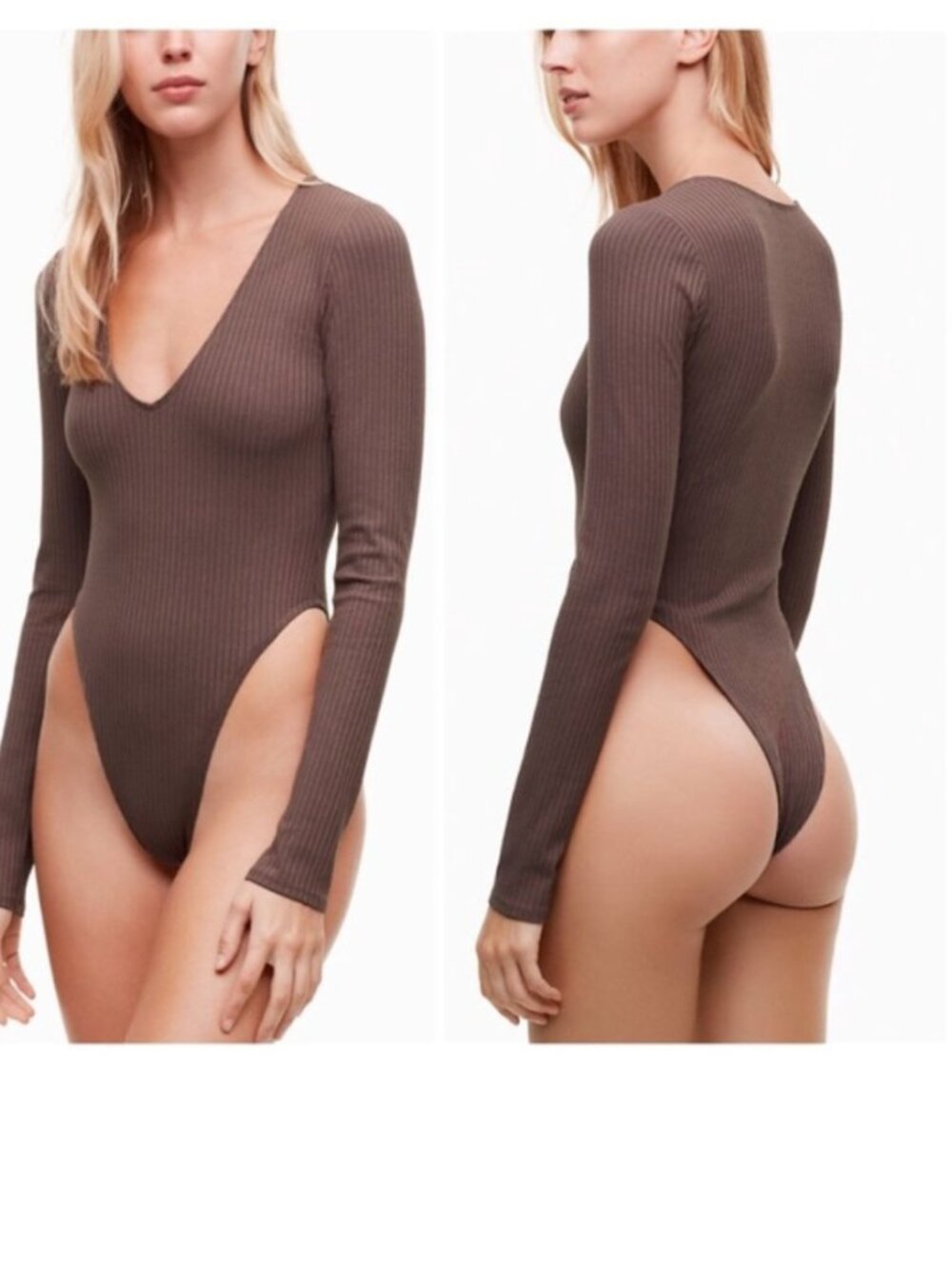 Wilfred Free Leila Bodysuit Long Sleeve V neck Ribbed Stretchy Aritzia sz M